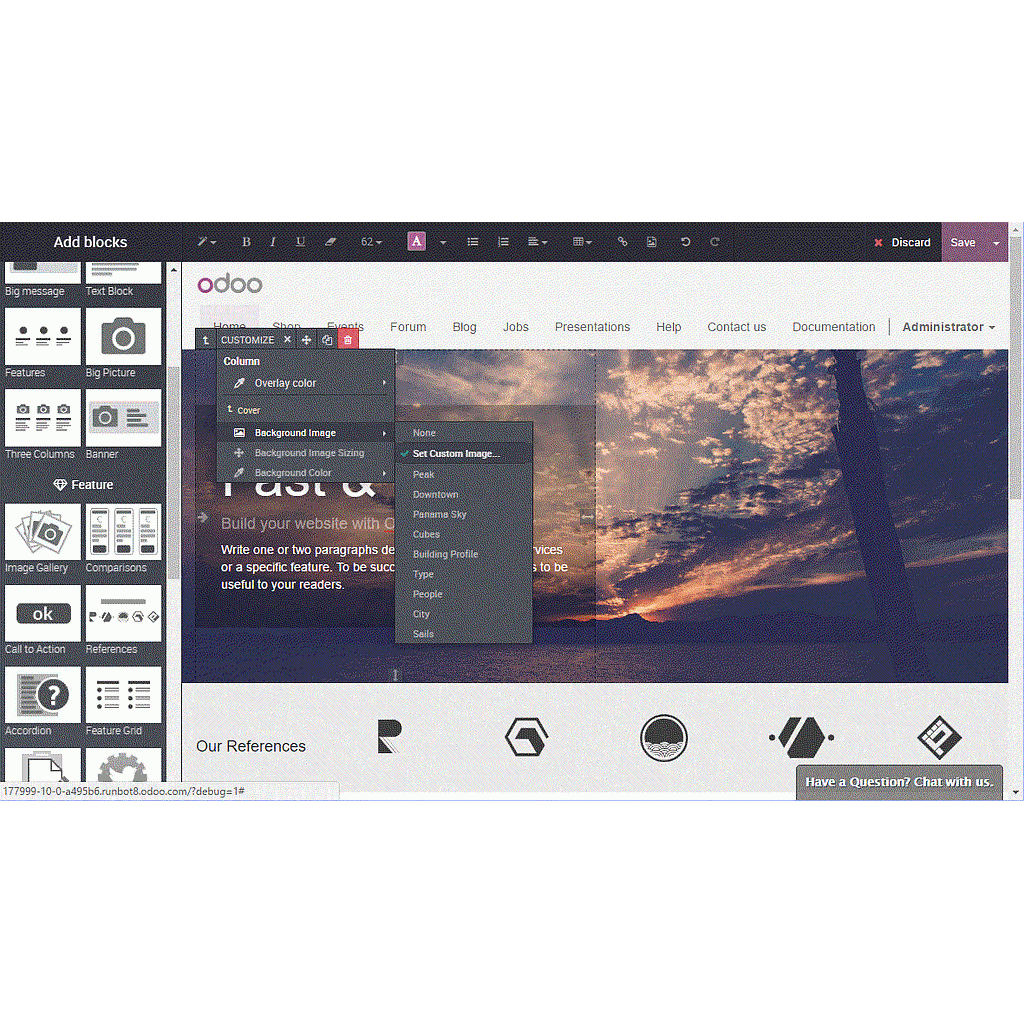 Hébergement annuel Odoo 12 site Web